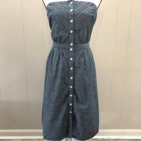 7 For All Mankind Sz L Strapless Chambray Midi Button-Up Denim Dress - Picture 4 of 6
